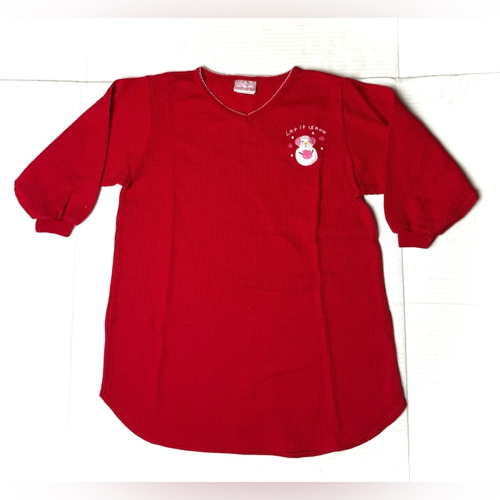 Vintage Carters Girls Small 4 /‎ 5 Red Thermal Nightgown Night Shirt Snowman 90s